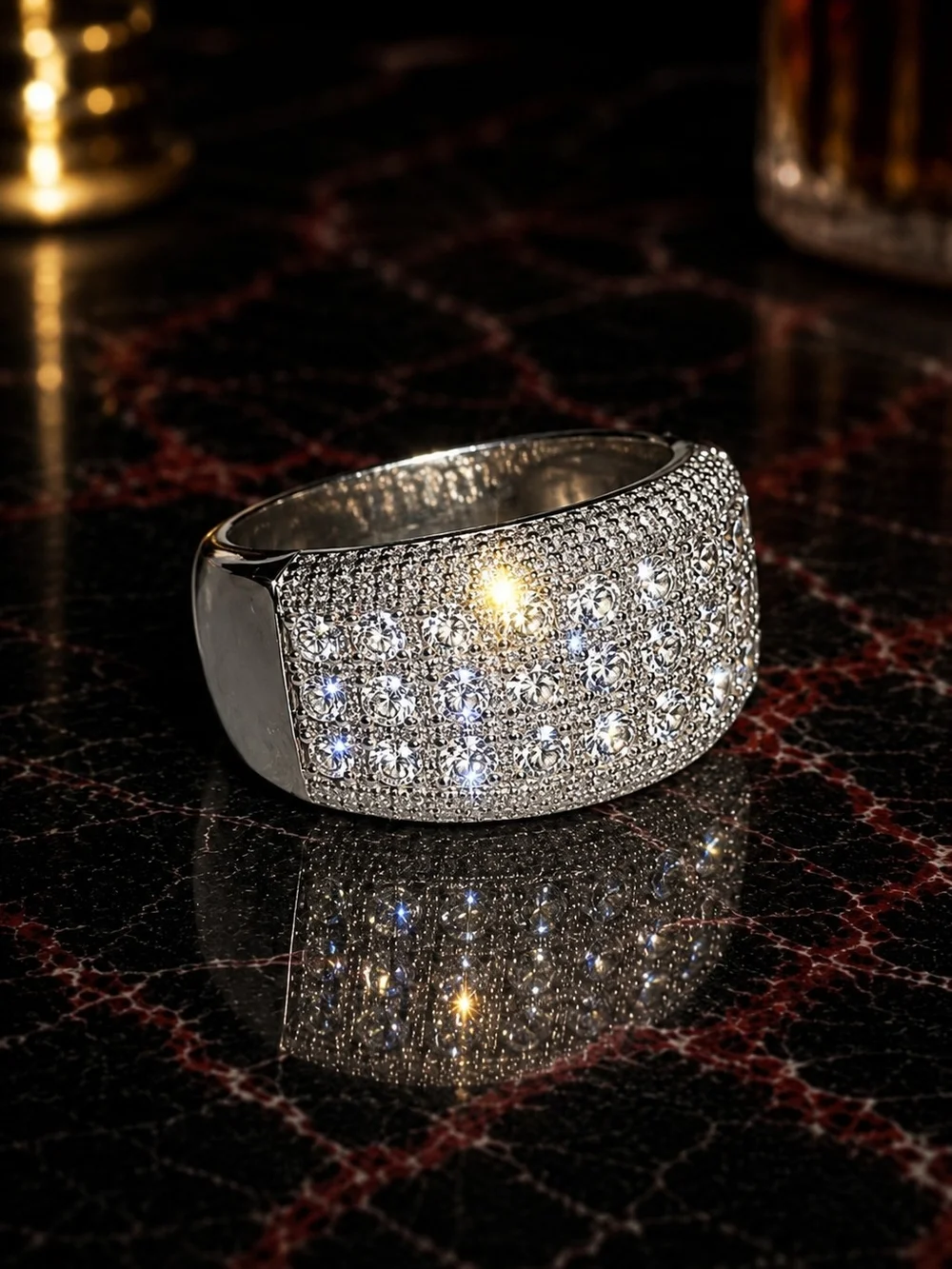Men’s Size 8 Silver Tone CZ Iced Out Wide Statement Ring